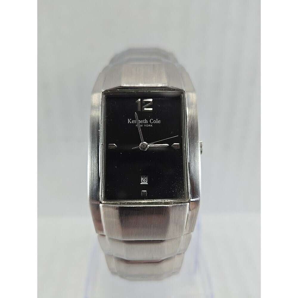 Mens Kenneth Cole Watch 26mm Silver Tone Date New Battery 9275-01-KC3269